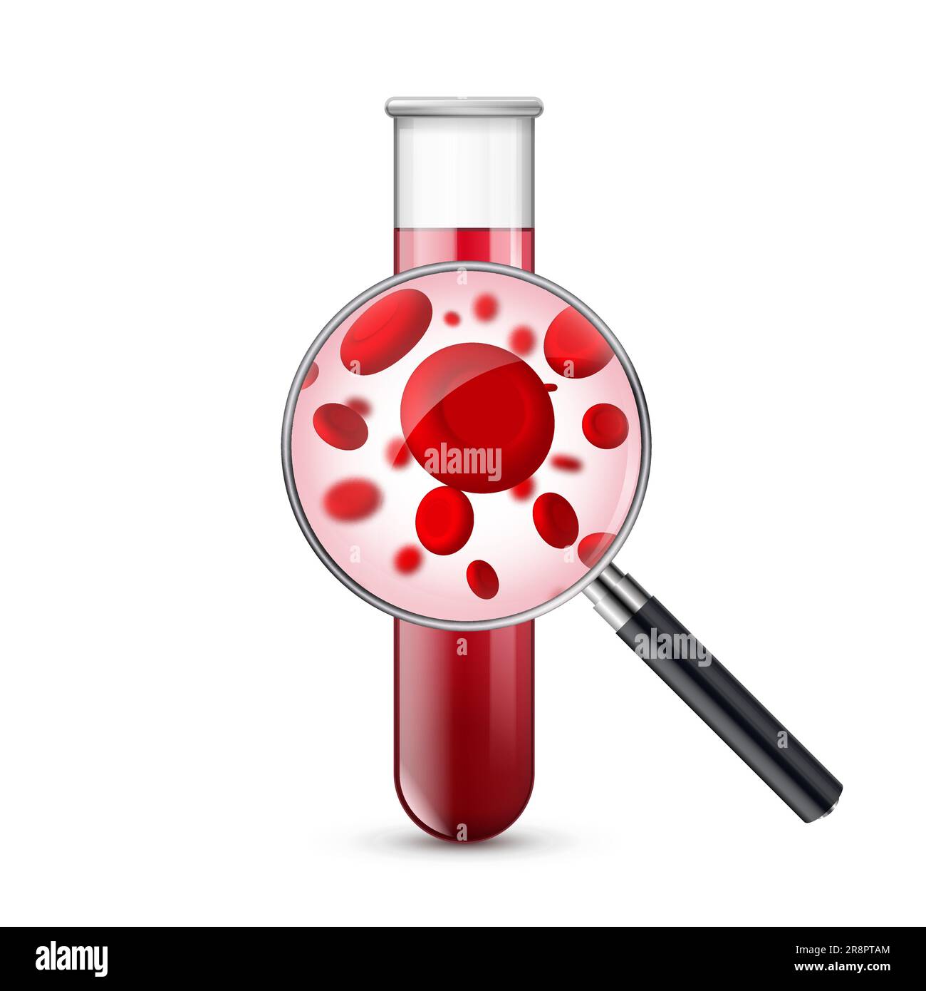 Hematology concept with red blood cell tube laboratory analysis flat examine. Hematology blood
