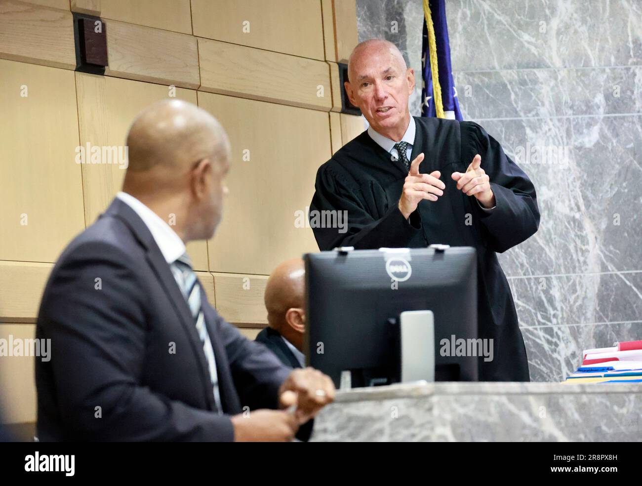 Broward Circuit Judge John J. Murphy lll speaks as he presides over the  double murder trial for Jamell Demons, better known as rapper YNW Melly, at  the Broward County Courthouse in Fort