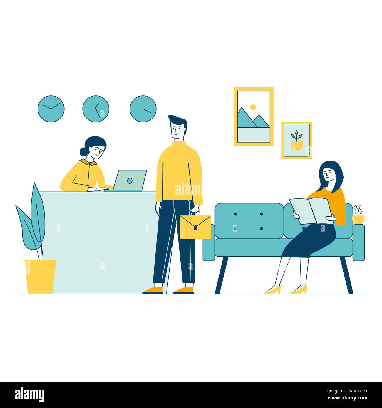 Office reception service providing for client by concierge Stock Vector