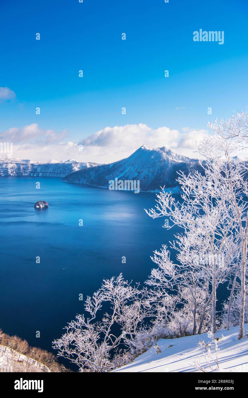 Lake Mashu with rime Stock Photo