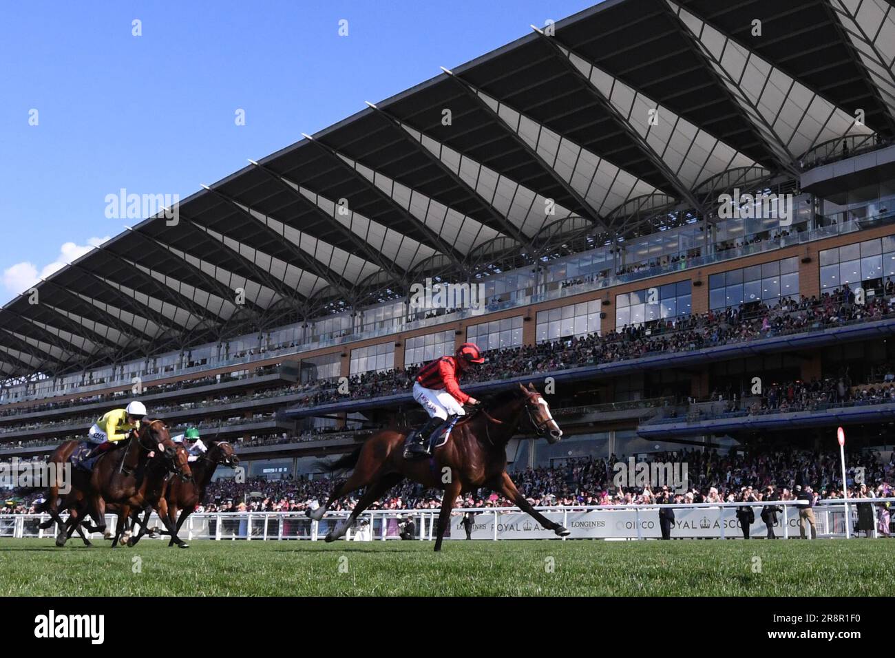 Ascot, UK, 22nd June 2023; Ascot Racecourse, Berkshire, England: Royal Ascot Horse Racing, Ladies Day, Day 3;  Race 6; The Hampton Court Stakes; Waipiro ridden by Tom Marquand trained by &#xa0;E Walker wins the race Stock Photo