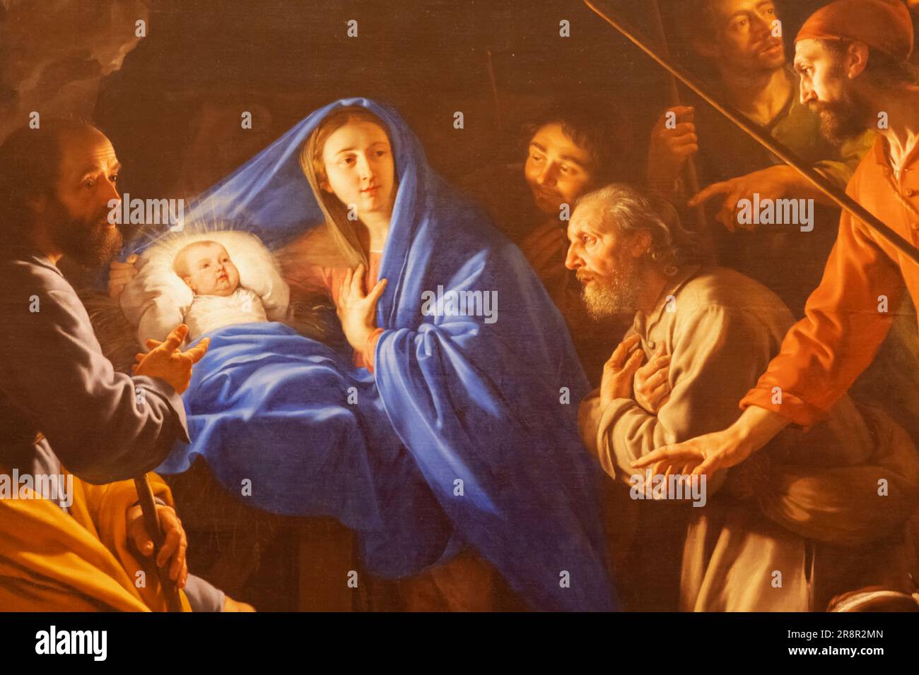 England, London, Heartford House, The Wallace Collection Museum, Painting titled 'The Adoration of the Shepherds' by Philippe de Champaigne Stock Photo