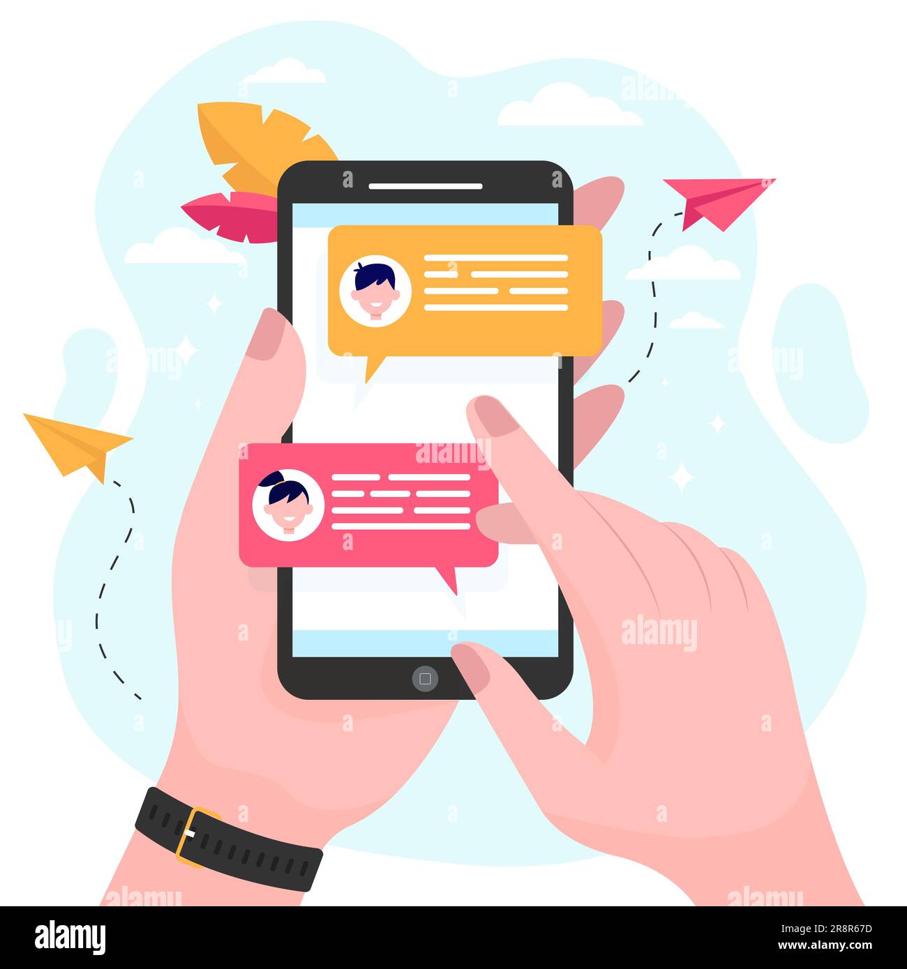 Hand holding mobile phone with online messages Stock Vector Image & Art ...