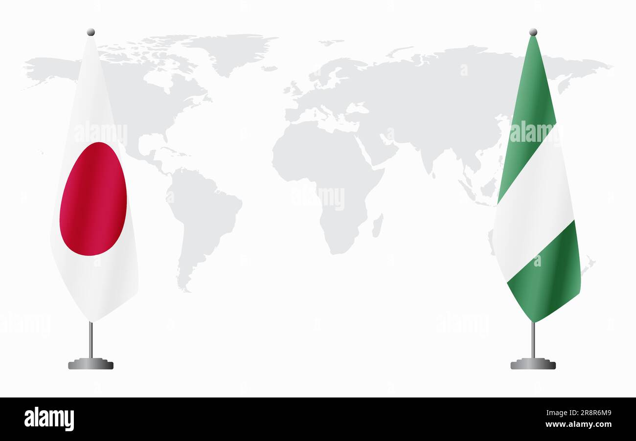Japan and Nigeria flags for official meeting against background of