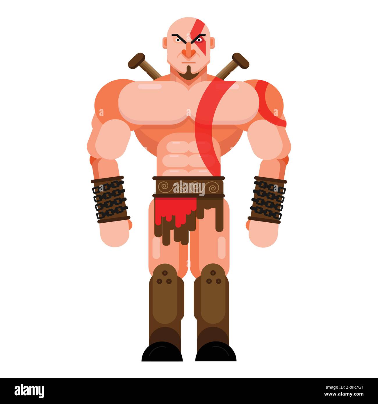 Muscular barbarian warrior. god of war. flat style character isolated on white background. Stock Vector