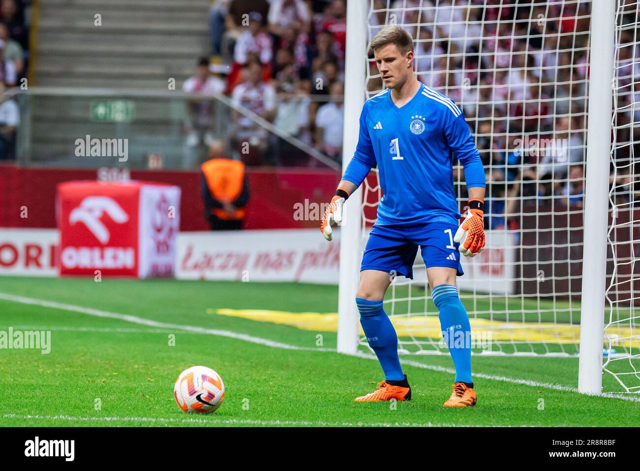 Marc-Andre ter Stegen of Germany in action during the friendly match between Poland and Germany at PGE Narodowy Stadium. (Final score; Poland 1:0 Germany) It was Jakub B?aszczykowski's last, 109th match for the Polish  football national team. Stock Photo