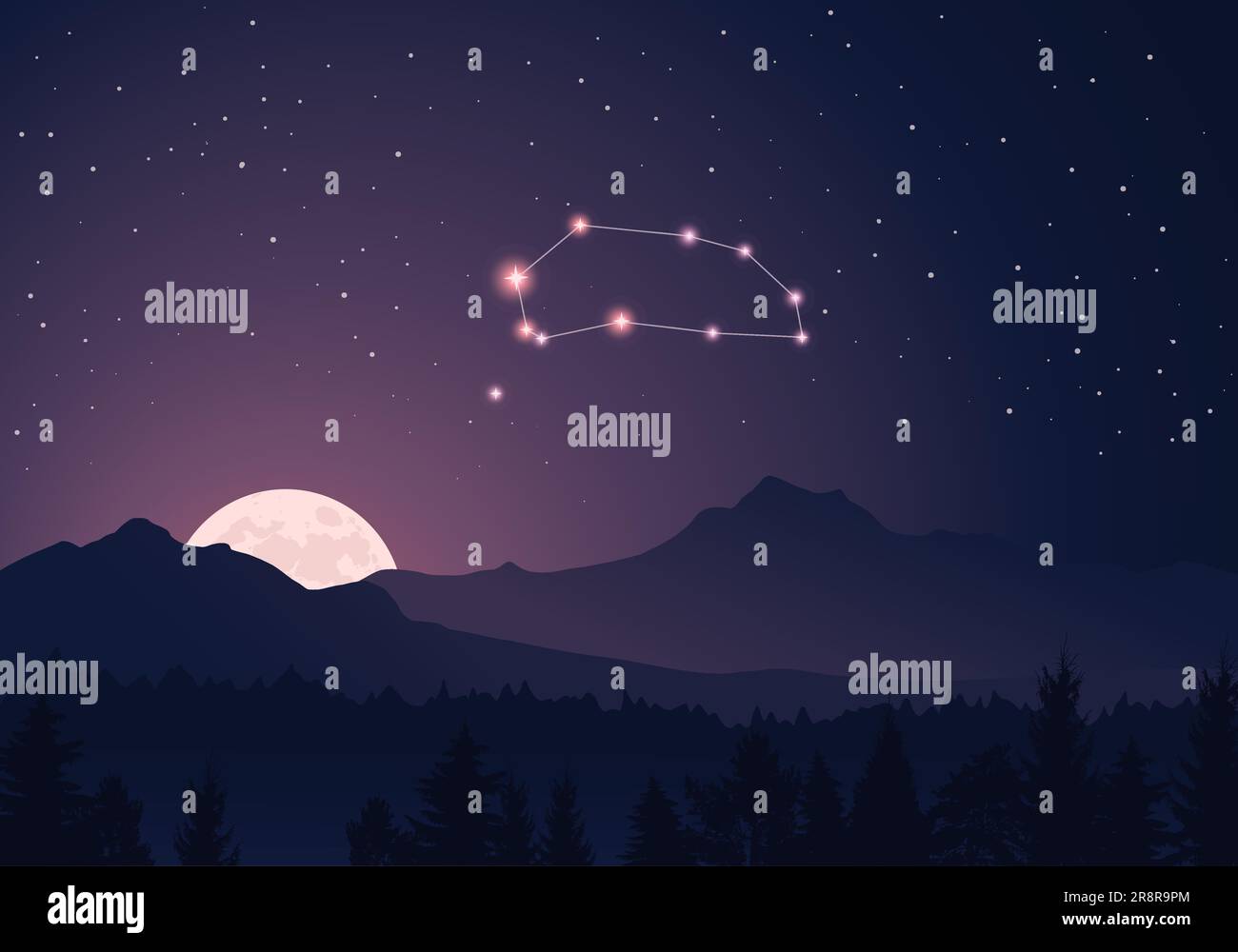 Constellation Piscis Austrinus in dark starry sky Stock Vector