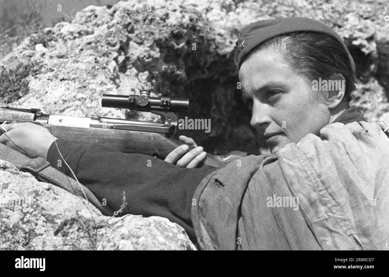 LYUDMILA PAVLICHENKO  (1916-1974) Ace Soviet sniper with the Red Army photographed about 1942. Photo: SIB Stock Photo