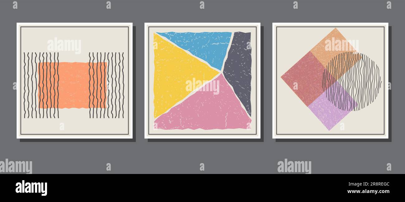 The composition of distorted geometric shapes. A collection of posters ...