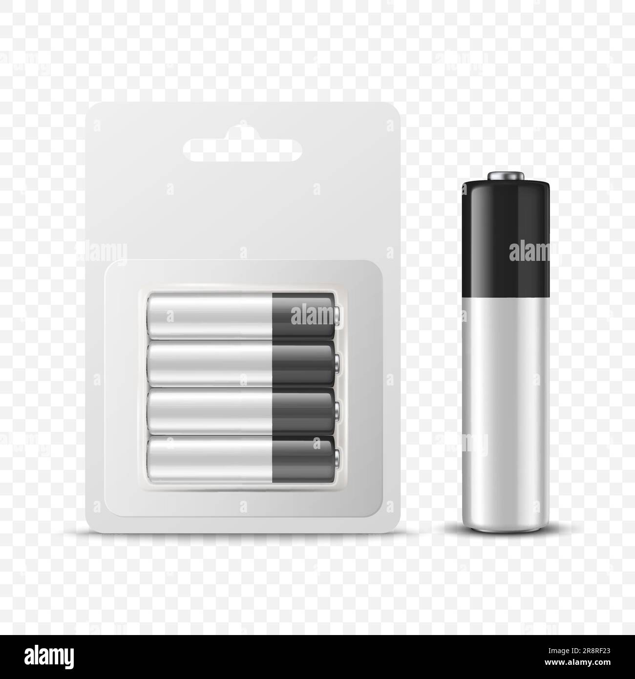 Vector 3d Realistic Four Alkaline Black and White Battery in Paper