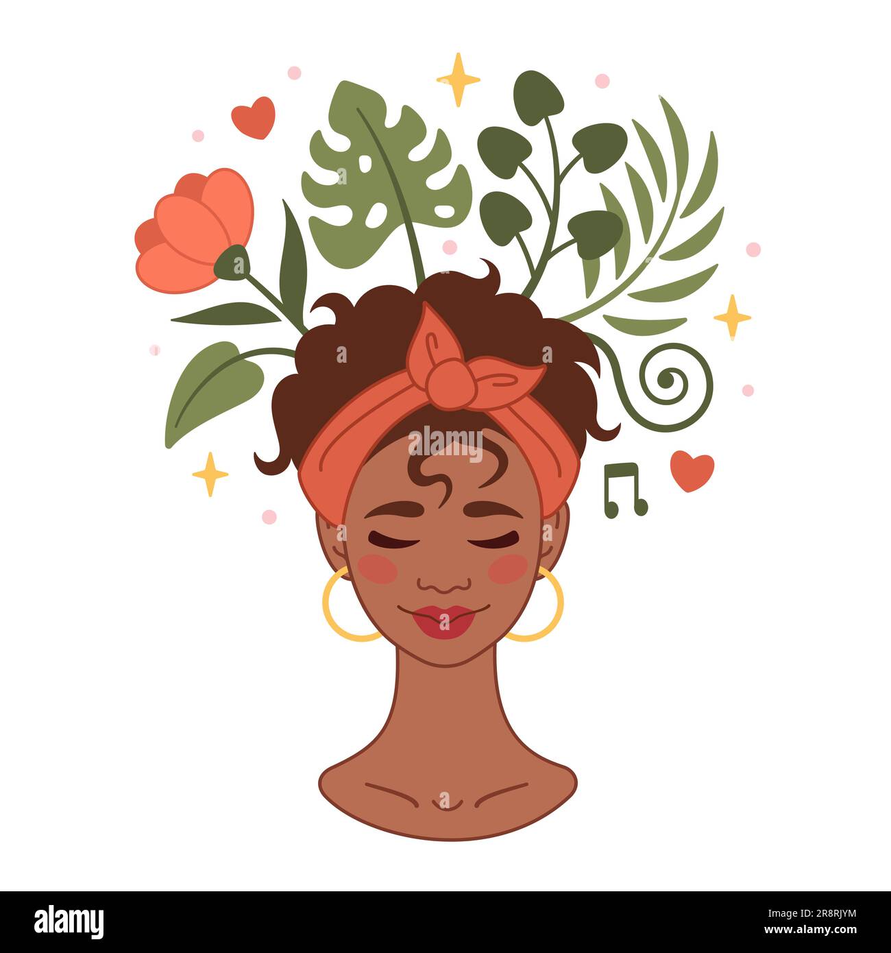 Mental health concept. Smiling afro american woman accepts, loves