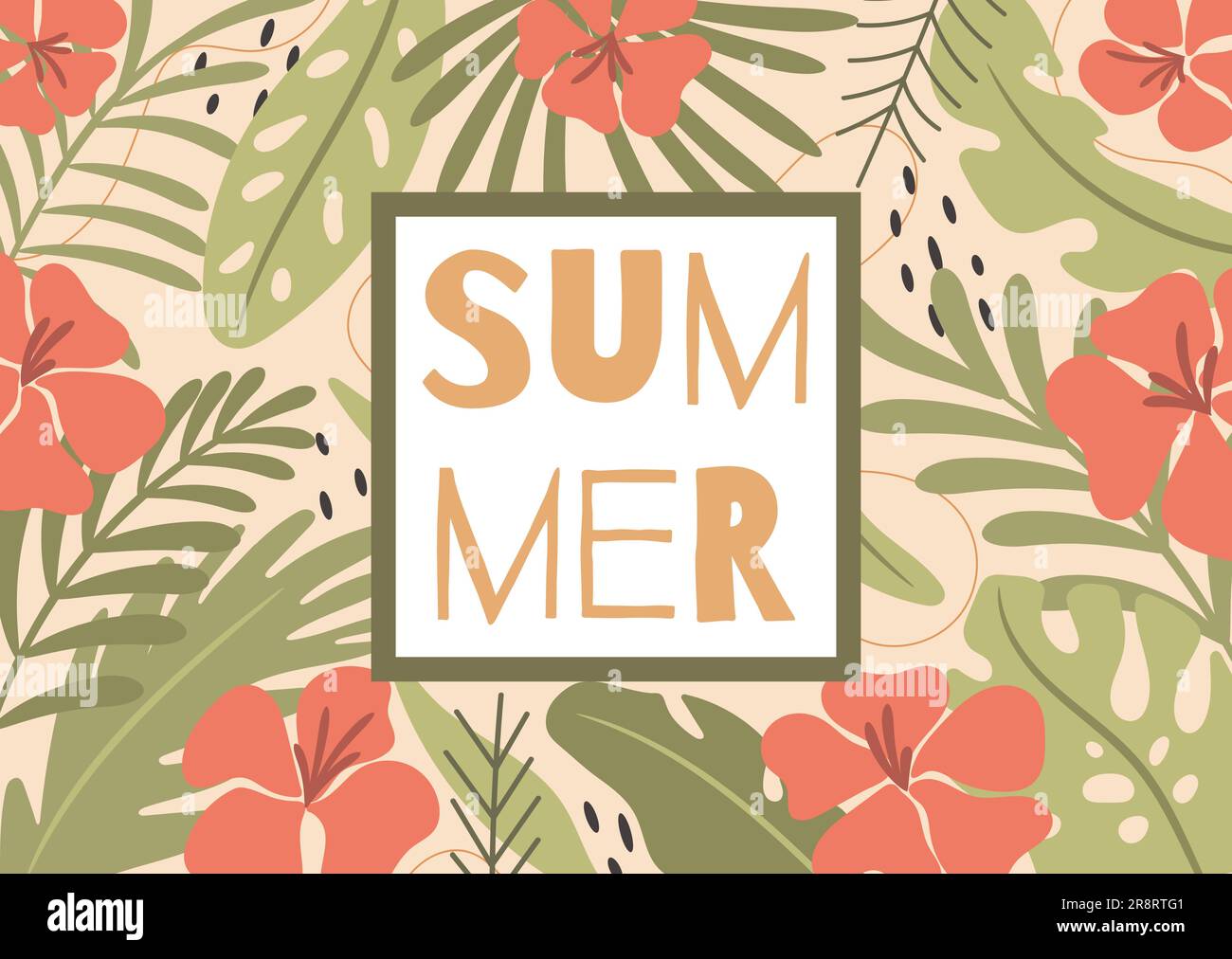 Summer card with tropical exotic background. Vector illustration Stock Vector
