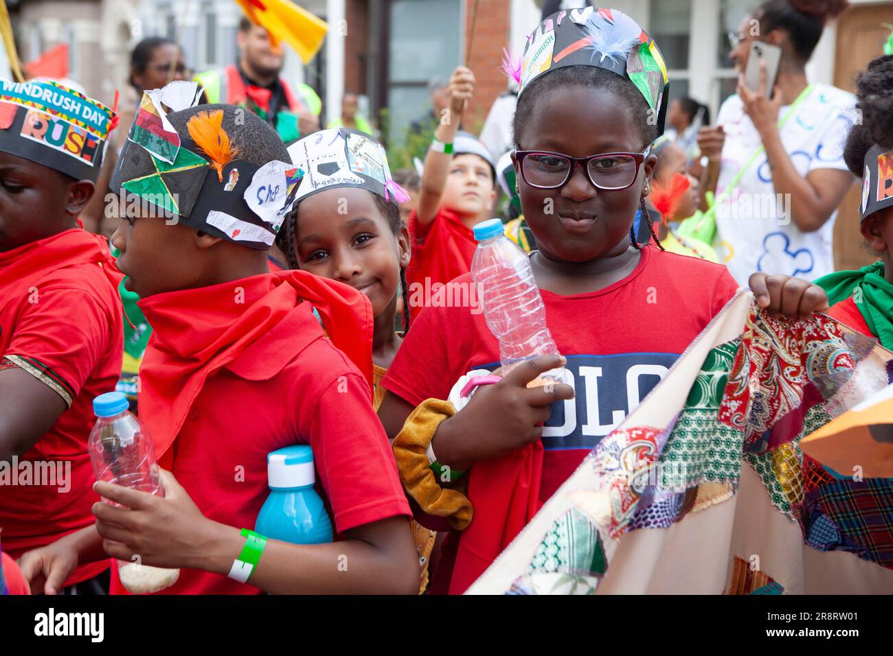 London, UK. 23rd June, 2023. A procession through Brixton, along Railton Road to Windrush Square, marked the 75th anniversary of the Empire Windrush docking at Tilbury, bringing the first workers from Jamaica who had responded to an appeal for help from the British government. Credit: Anna Watson/Alamy Live News Stock Photo