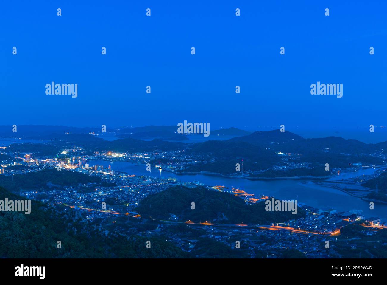 The evening view of the Onomichi street and the Onomichi Strait Stock