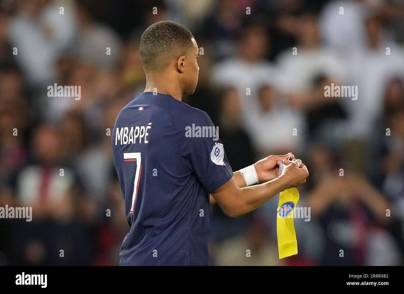 Kylian Mbappe of PSG with the captains armband during the Ligue 1 match between Paris Saint Germain and Clermont Foot at Parc des Princes, Paris, Fran Stock Photo