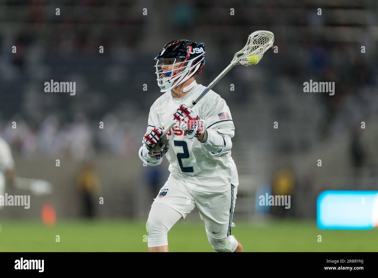San Diego, USA. 21st June, 2023. Michael Sowers (2) at the World Lacrosse Men's Championship opening game USA vs Canada at Snapdragon Stadium. Credit: Ben Nichols/Alamy Live News Stock Photo