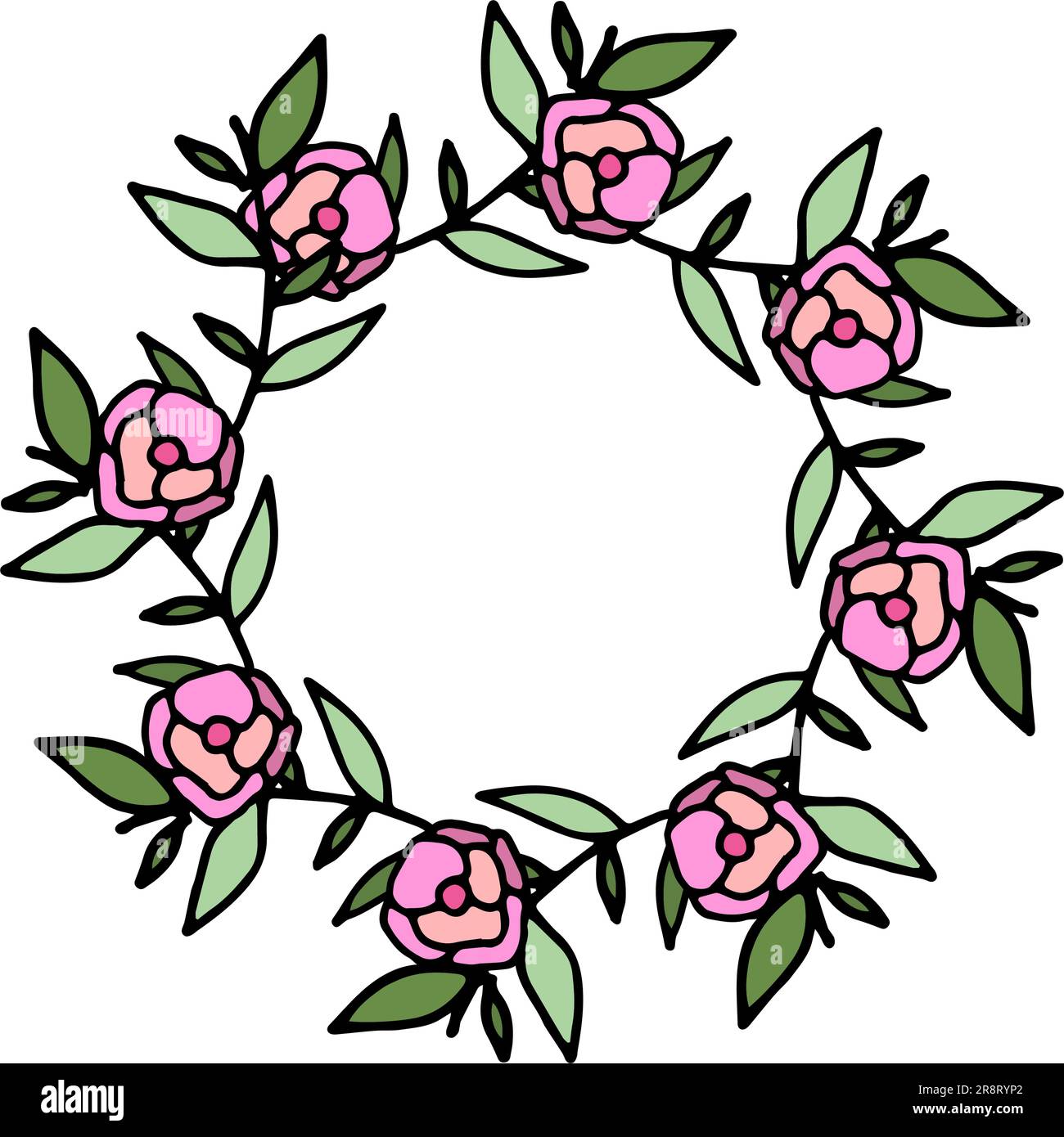 Cute hand drawn flower wreath. Vector floral frame in doodle style ...