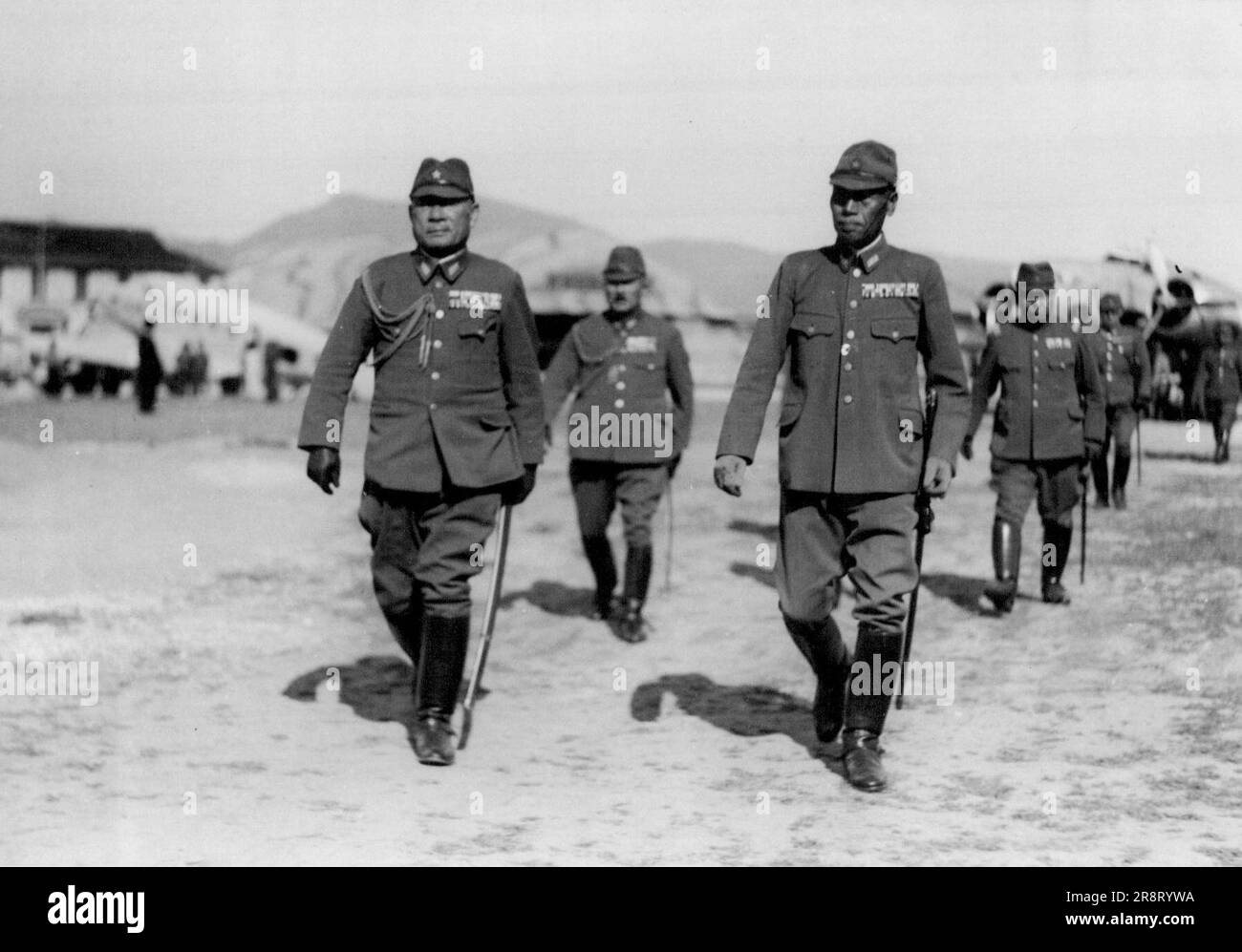 Tokyo... Sugiyama Returns from Naking.. General Gen. Sugiyama, chief of the Army Staff, who has been inspecting the battle fronts in China, during which he also conferred with General Toshizo Nishio, right. Supreme commander of the Japanese, forces in China ***** to Tokyo today. November 6, 1940. (Photo by The Domei News Photos Service). Stock Photo