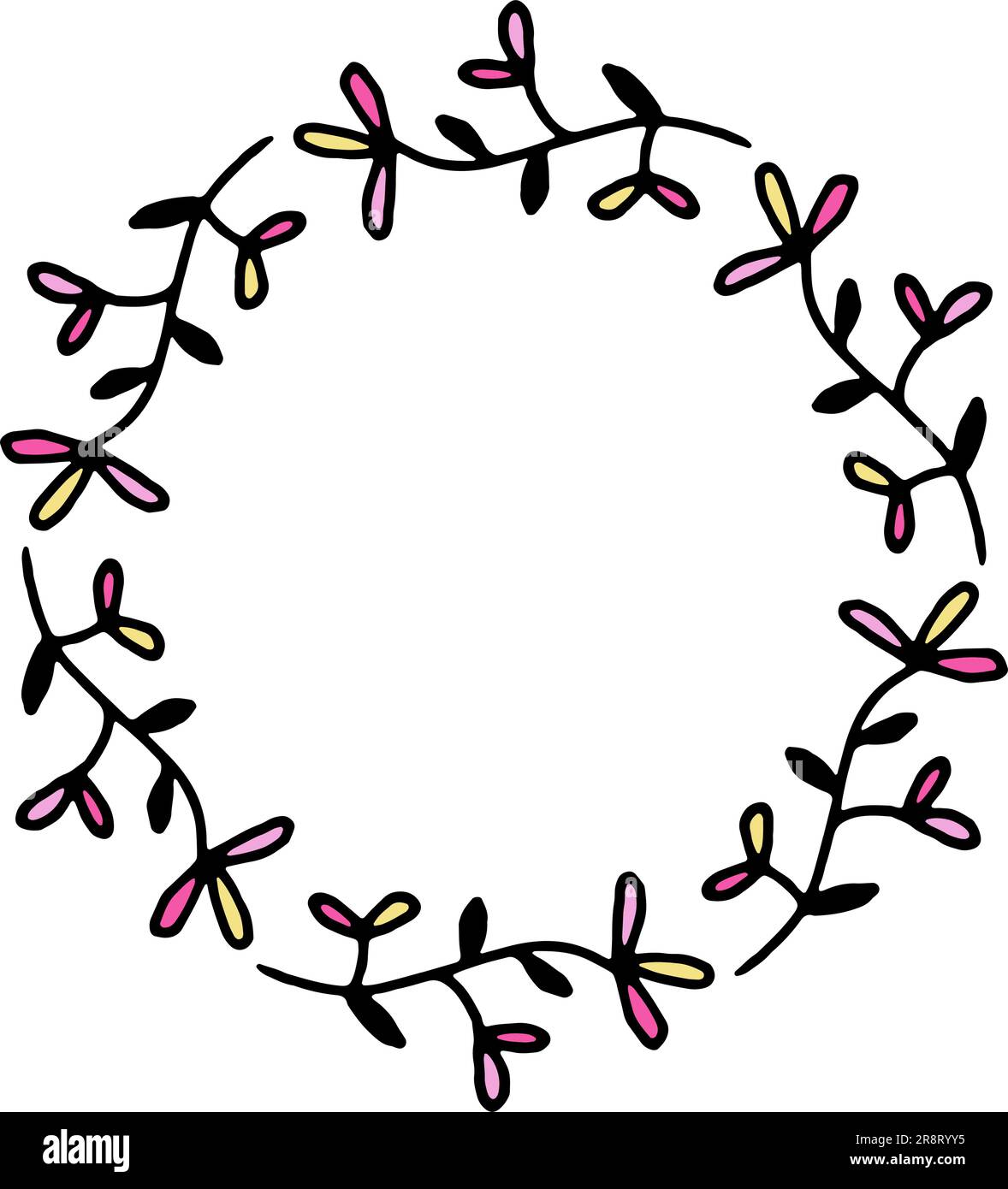Cute hand drawn flower wreath. Vector floral frame in doodle style ...