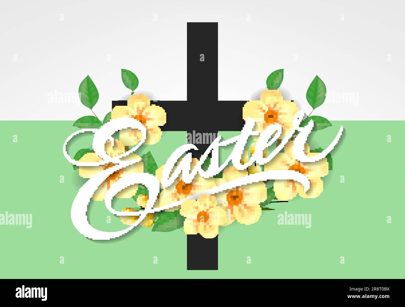 Easter Lettering with Yellow Flowers Stock Vector