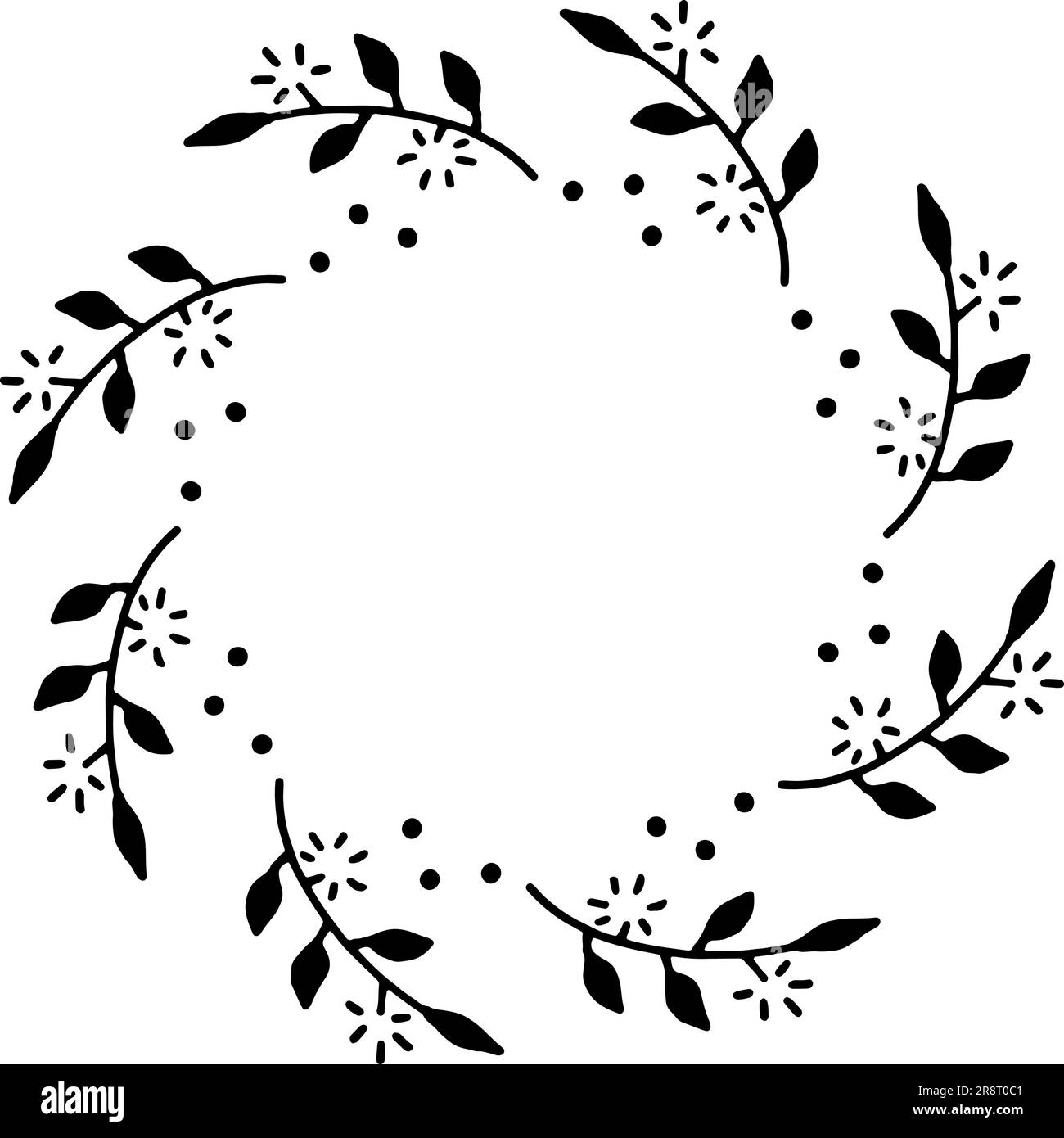 Cute hand drawn flower wreath. Vector floral frame in doodle style ...
