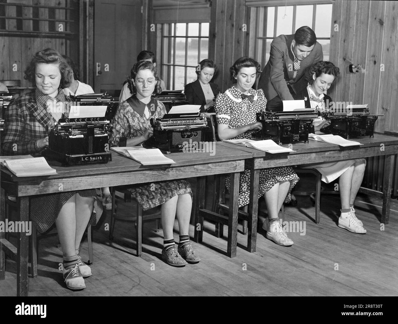 Students in typing class, Ashwood Plantations, South Carolina, USA, Marion Post Wolcott, U.S. Farm Security Administration, May 1939 Stock Photo