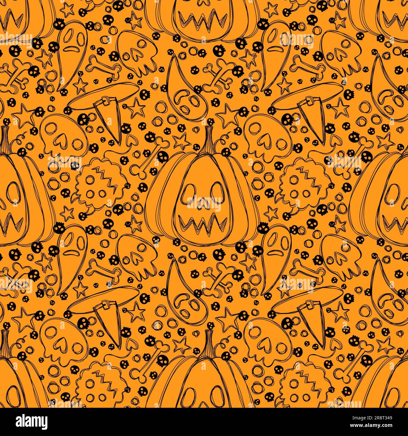 Halloween cartoon seamless pumpkins and witch hat and ghost pattern for ...