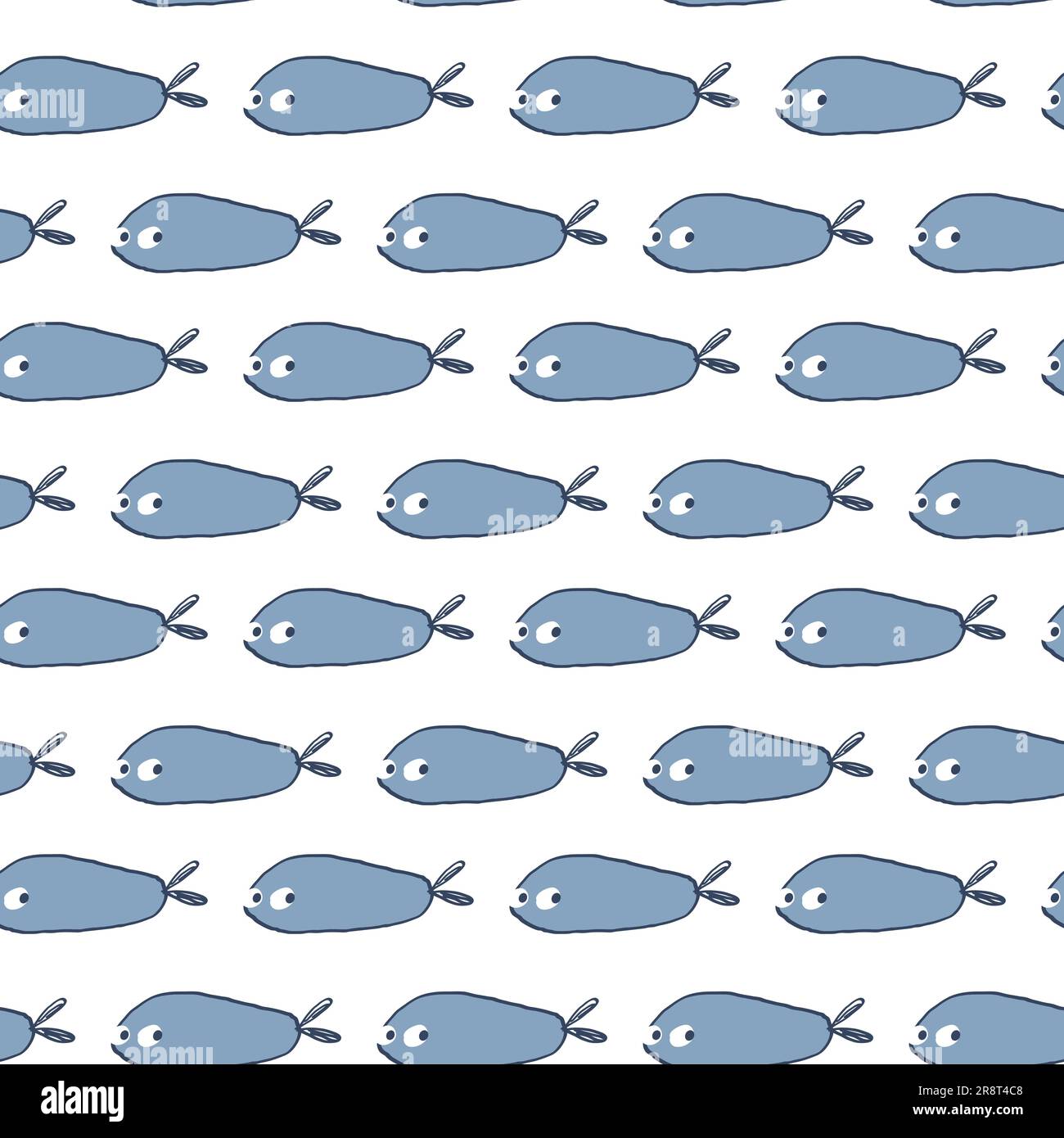 Seamless pattern with cute colored hand drawn fish. Nice funny doodle ...
