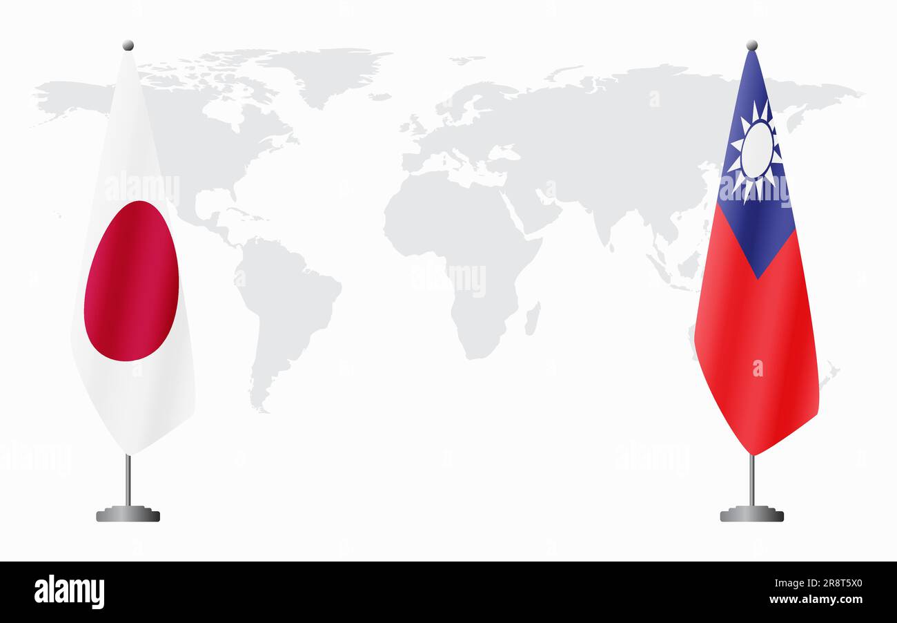 Japan and Taiwan flags for official meeting against background of world map Stock Vector Image