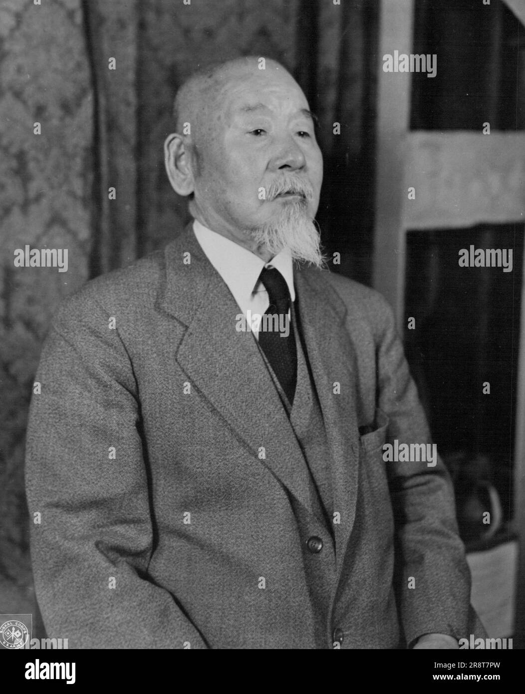 Major Japanese War Criminals on Trial in Tokyo -- Minami, Jiro, former General and member of the privy council from 1942 to 1945. War minister in 1931 and commander in chief of the Kawantung army from 1943 to 1936, is on trial at the international military tribunal for the east, Tokyo, Japan. June 19, 1947. (Photo by Skinner, U.S. Army Signal Corps). Stock Photo