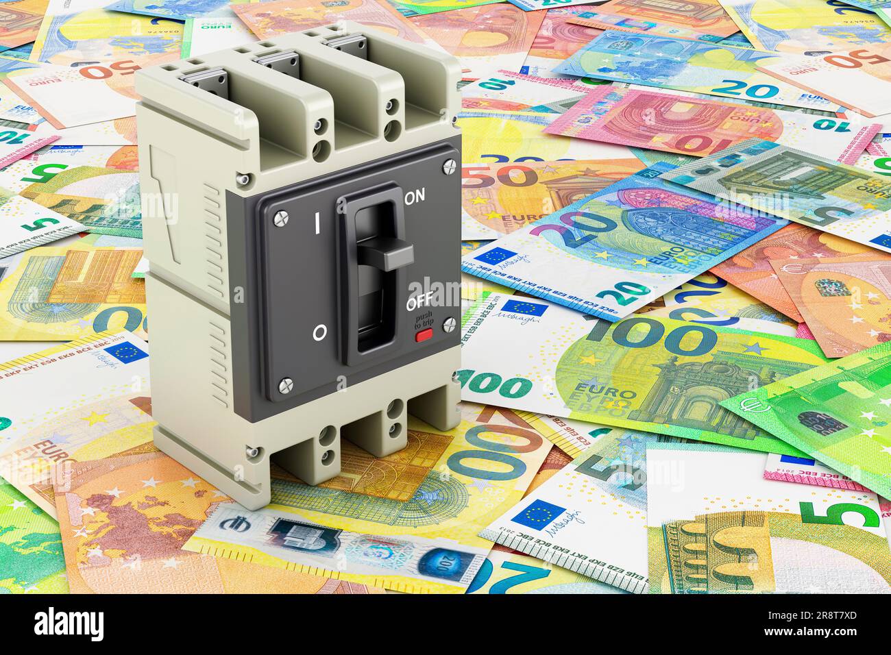 Circuit breaker on the euro backdrop, 3D rendering Stock Photo