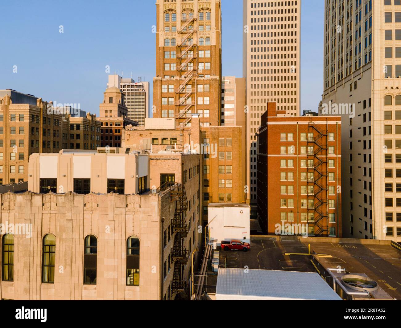 Aerial photograph of downtown Tulsa on a  June morning. Stock Photo