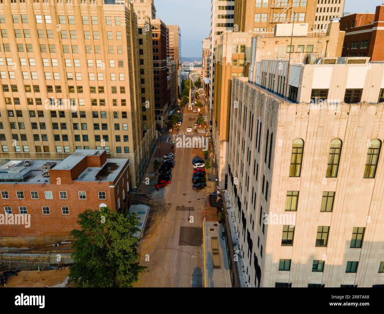 Aerial photograph of downtown Tulsa on a  June morning. Stock Photo