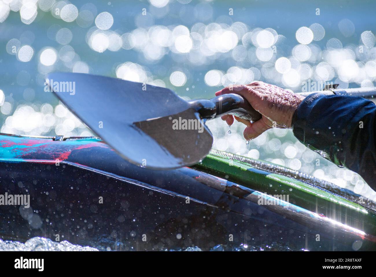 White water kayaker river kayaking close up Stock Photo