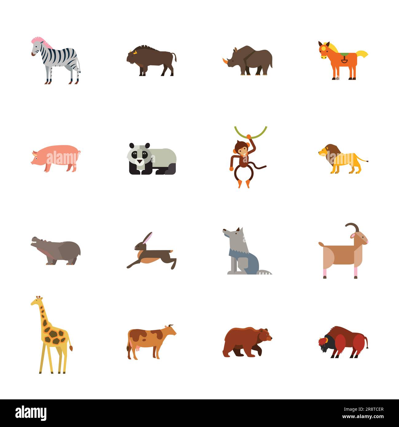Animal icon set. Colorful flat illustration Stock Vector