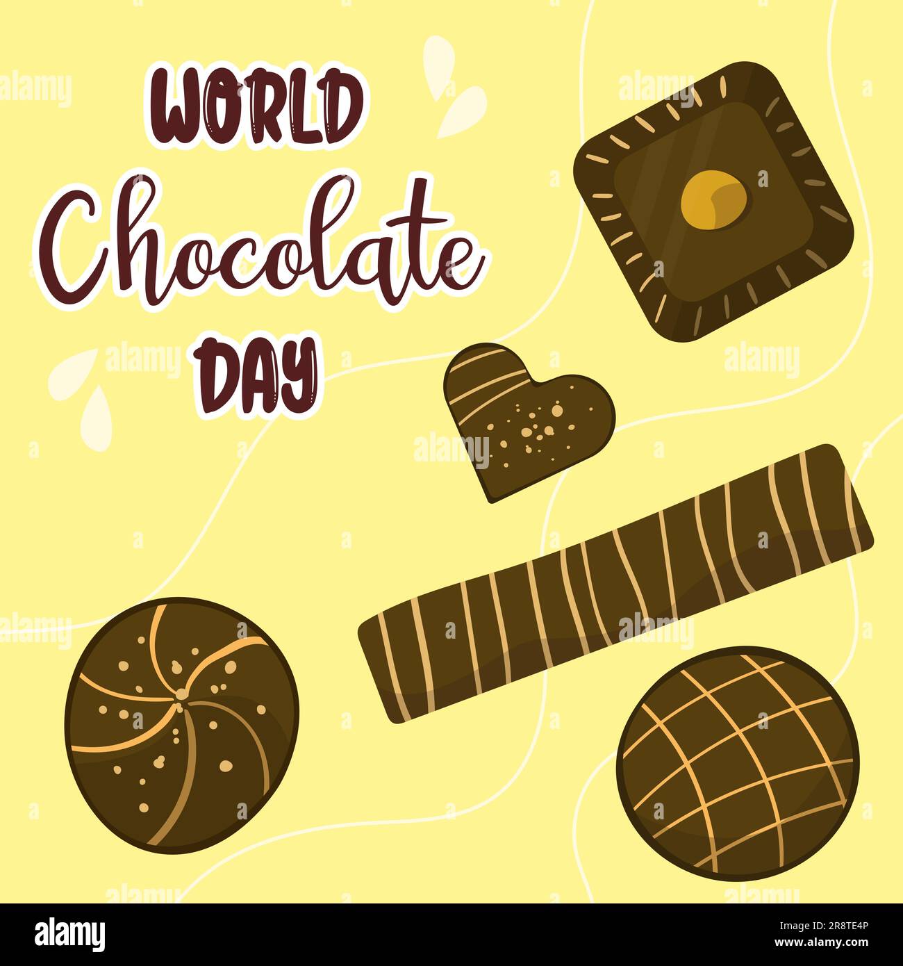 World chocolate day design template. Chocolate blocks. Post with chocolate desserts. Vector illustration in cartoon style. Stock Vector