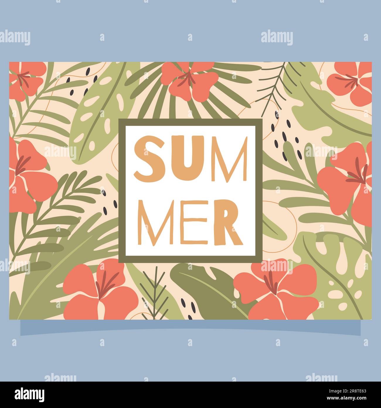 Summer card with tropical exotic background. Vector illustration Stock Vector