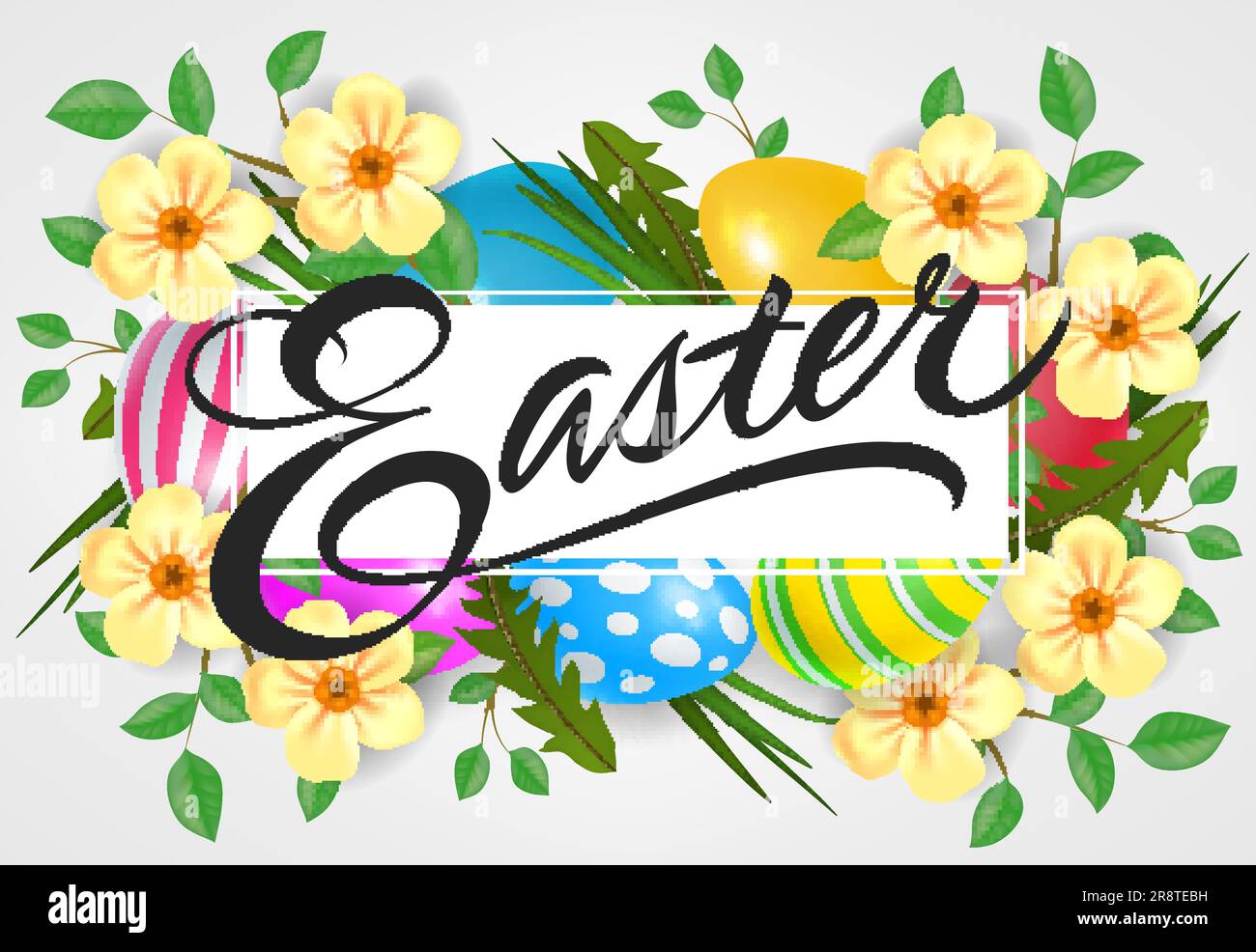 Easter Lettering with Eggs and Flowers Stock Vector
