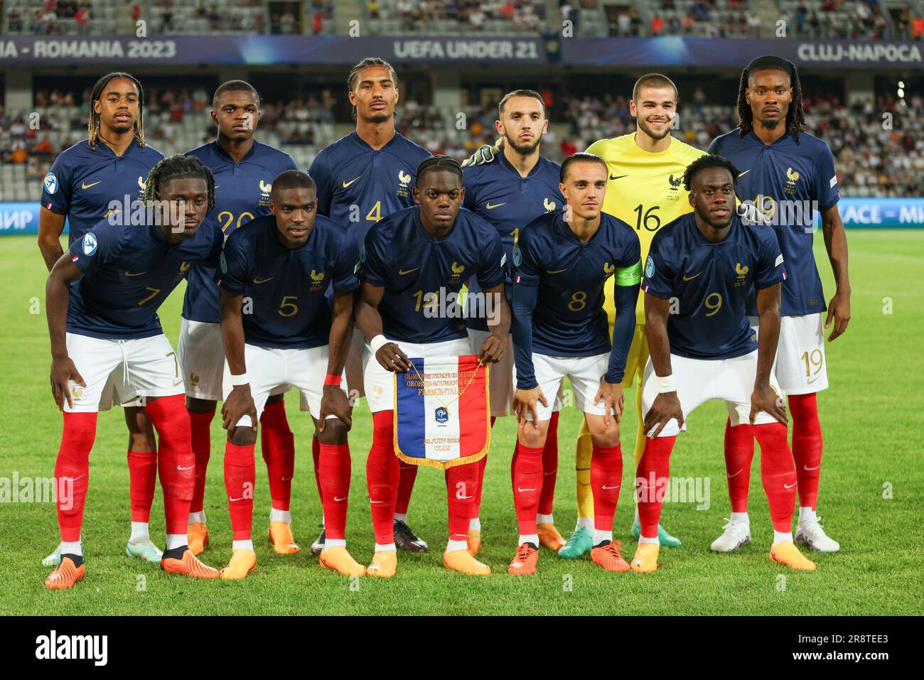 Cluj Napoca, Romania. 22nd June, 2023. France U21 for team photo lined up during the first qualifying round UEFA European Under-21 Championship 2023 soccer match Italy U21 vs. France U21 at the Cluj Arena stadium in Cluj Napoca, Romania, 22nd of June 2023 Credit: Live Media Publishing Group/Alamy Live News Stock Photo