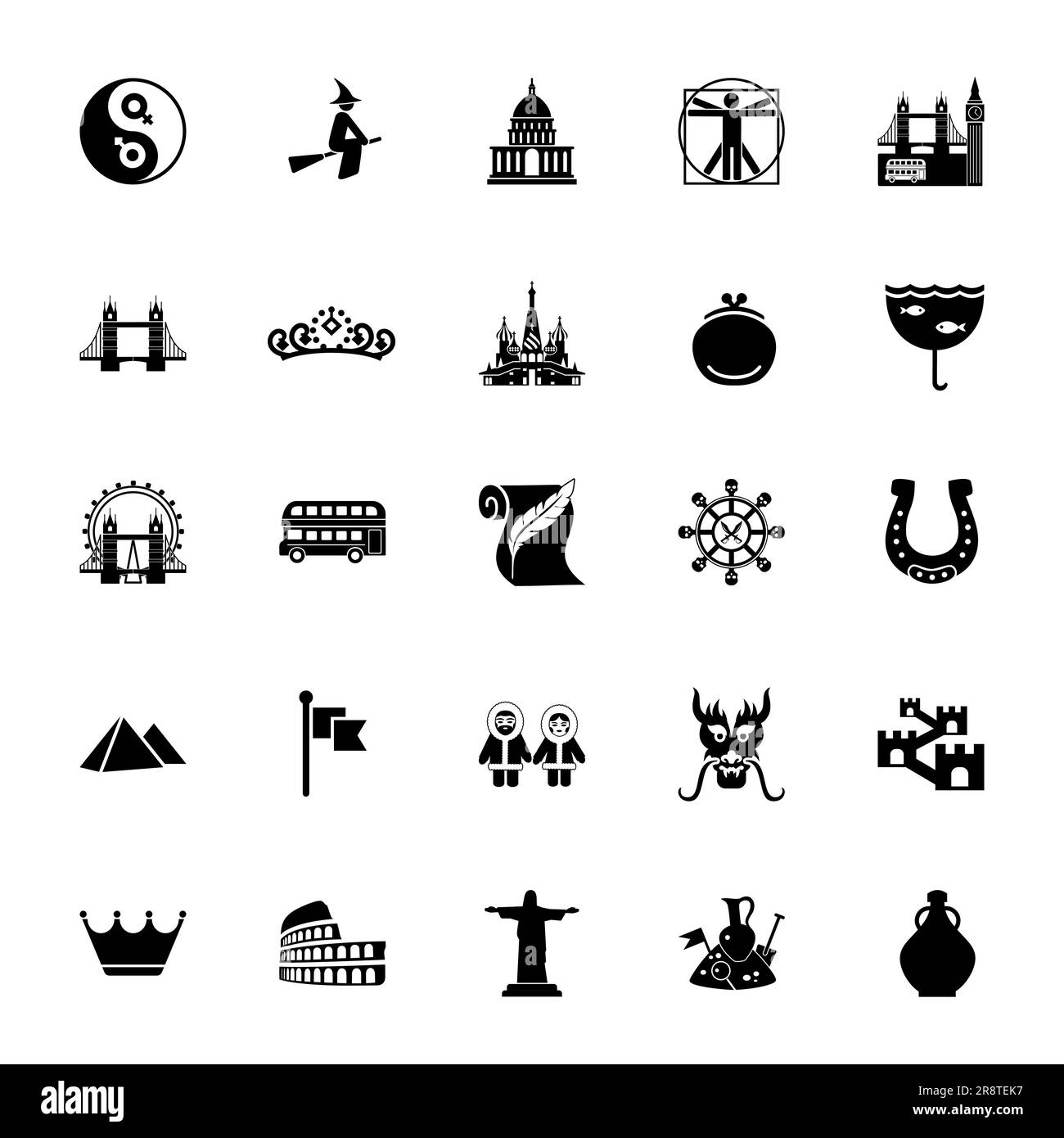 European and Asian culture symbols. Famous places icon set Stock Vector ...