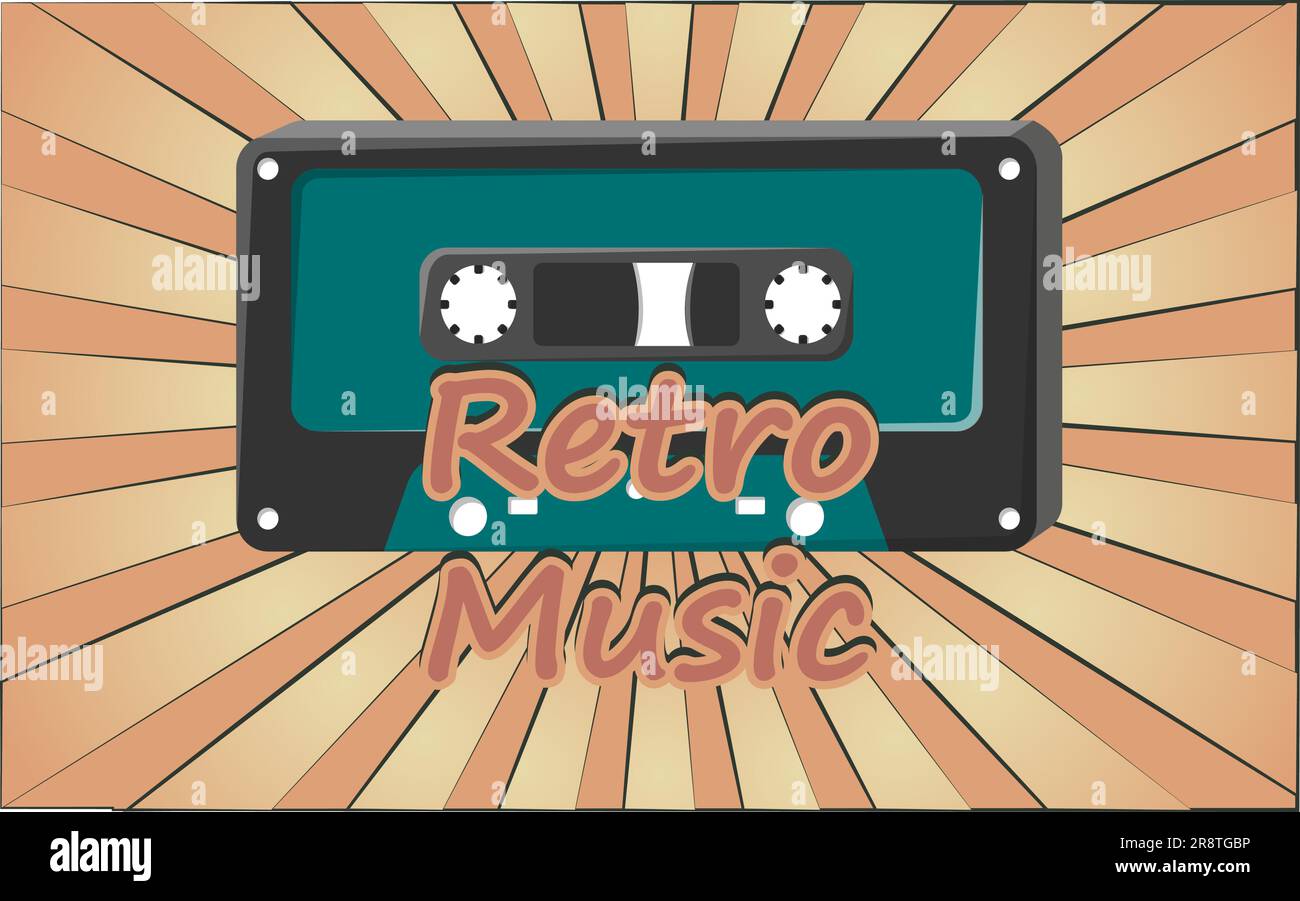 Old retro vintage poster with music audio cassette for audio tape ...