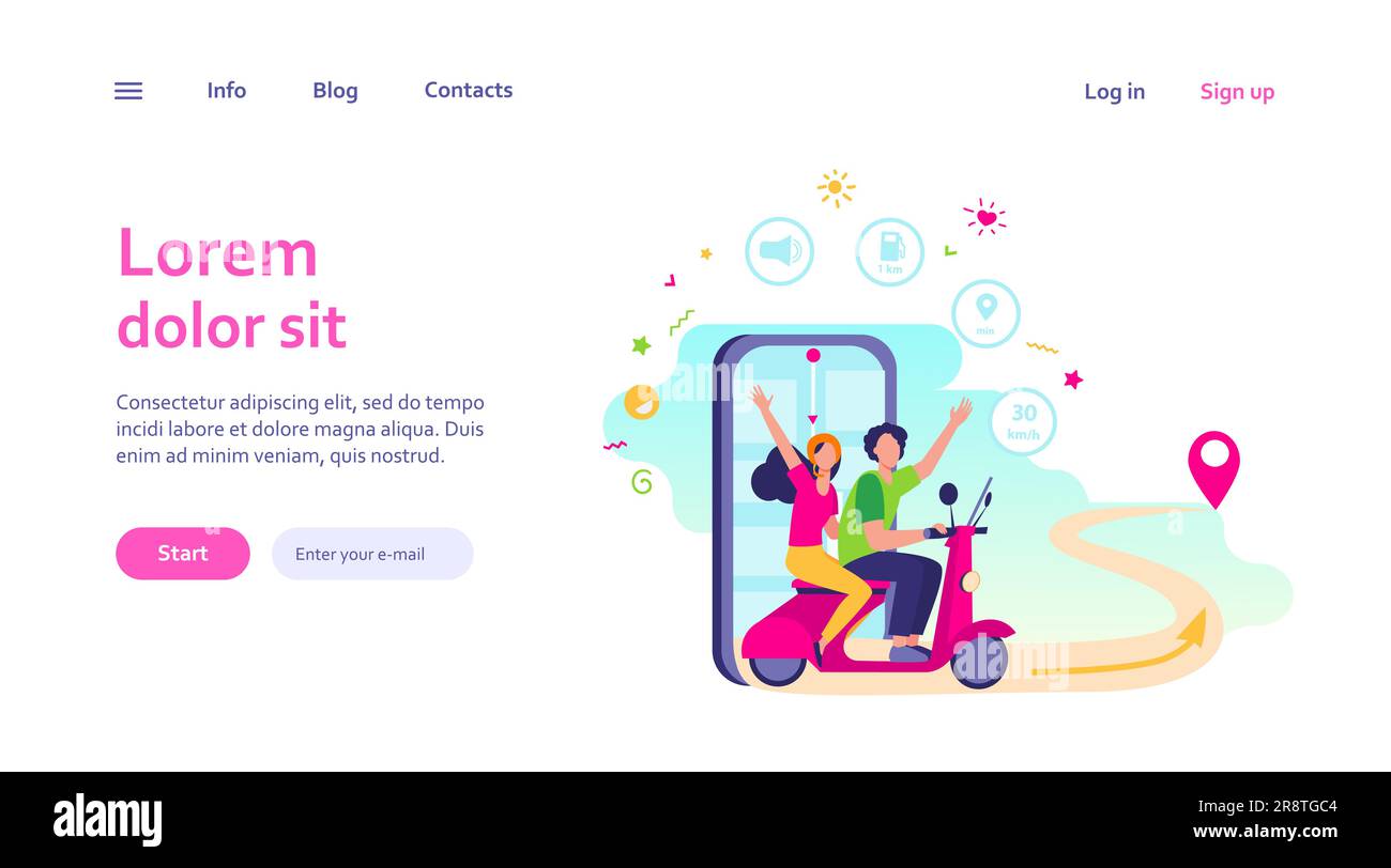 People riding scooter, using navigation app Stock Vector