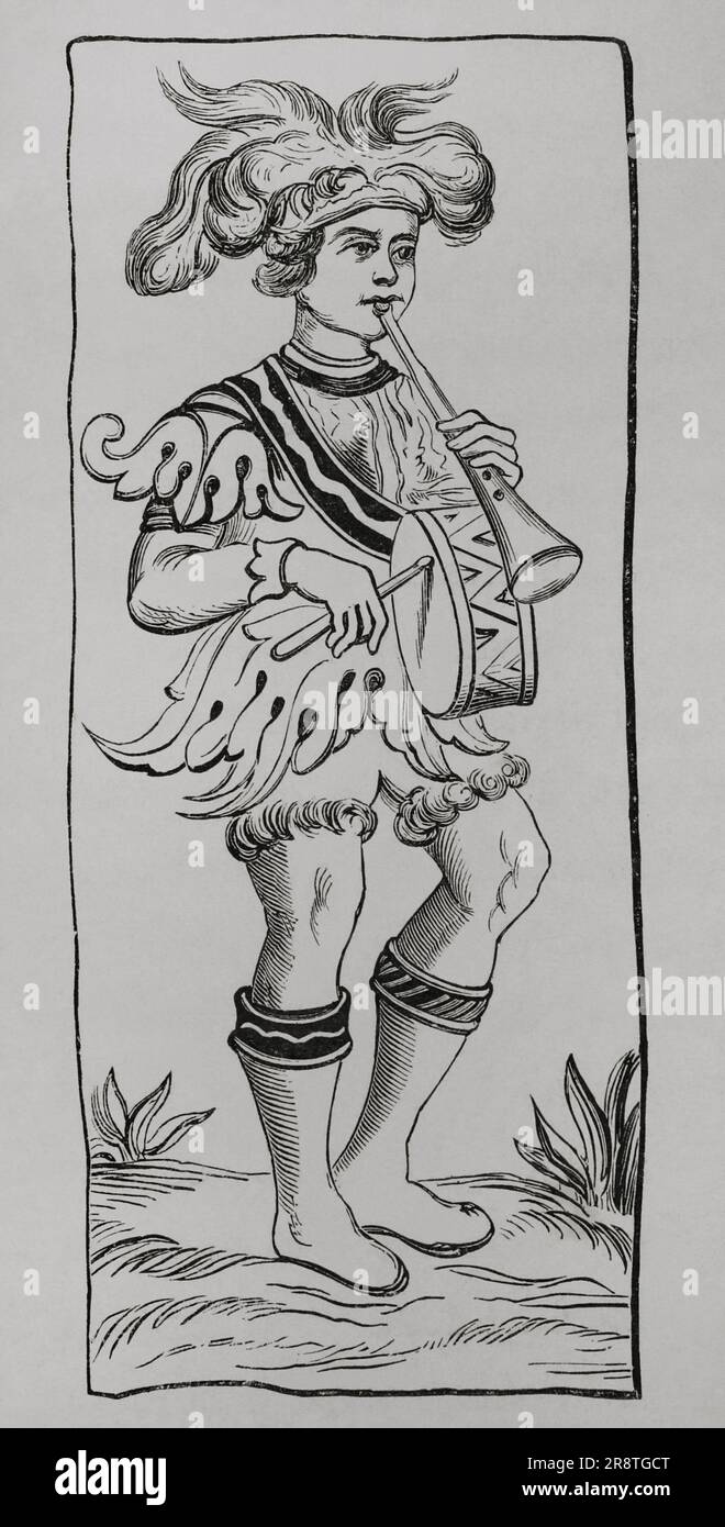The Fool. Card from a 15th century Tarot Deck. Engraving. 'Les Arts au Moyen Age et a l'Epoque de la Renaissance', by Paul Lacroix. Paris, 1877. Stock Photo