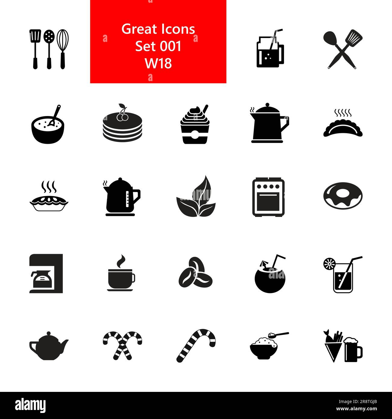 Food, drinks and utensils icon set. Cooking and kitchen appliances
