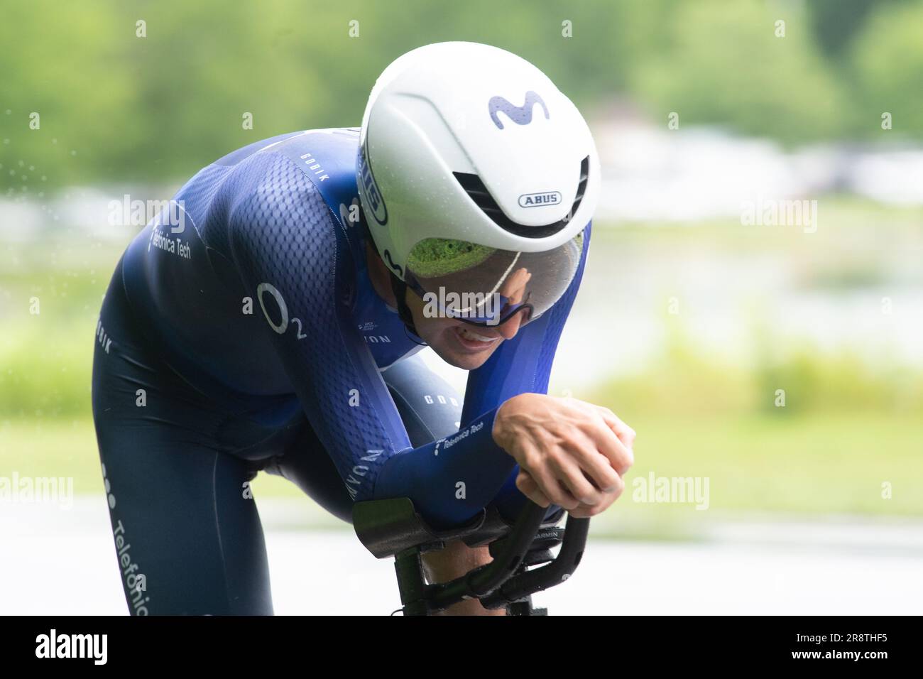Oak Ridge, Tennessee, USA. 22nd June, 2023. USA Cycling Time Trial National Championships, Oak Ridge, Tennessee, USA. 22nd June, 2023. Will Barta of Movistar Cycling team, second place in the men's individual time trial. Credit: Casey B. Gibson/Alamy Live News Stock Photo