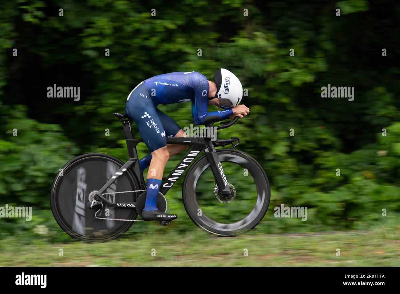 Oak Ridge, Tennessee, USA. 22nd June, 2023. USA Cycling Time Trial National Championships, Oak Ridge, Tennessee, USA. 22nd June, 2023. Will Barta of Movistar Cycling team, second place in the men's individual time trial. Credit: Casey B. Gibson/Alamy Live News Stock Photo
