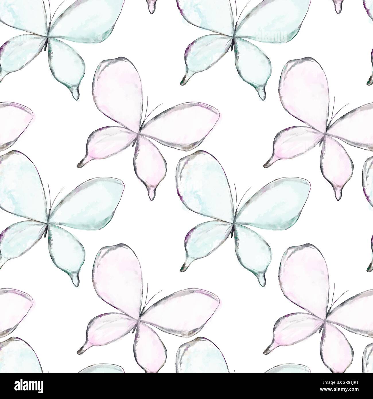 Watercolor butterfly pastel pink and green color seamless pattern for ...