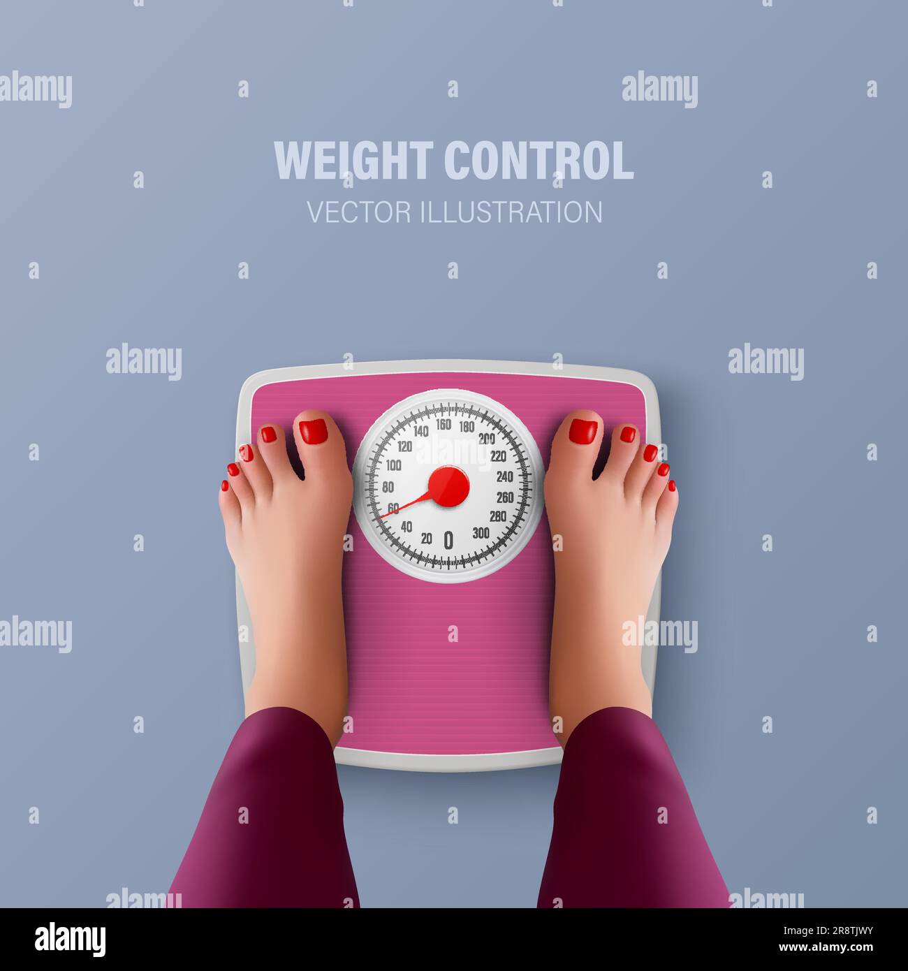 Vector 3d Realistic Bathroom Scales and Female Feet in Top View. Weight
