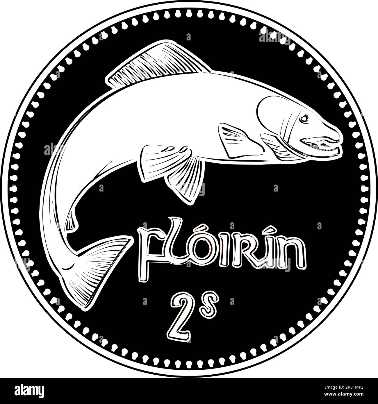 Irish money pre decimal silver florin coin with salmon on reverse