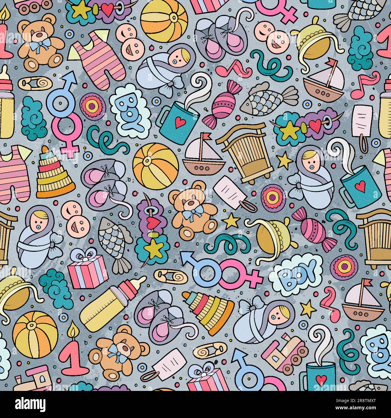 Cartoon cute doodles hand drawn Baby seamless pattern Stock Vector ...